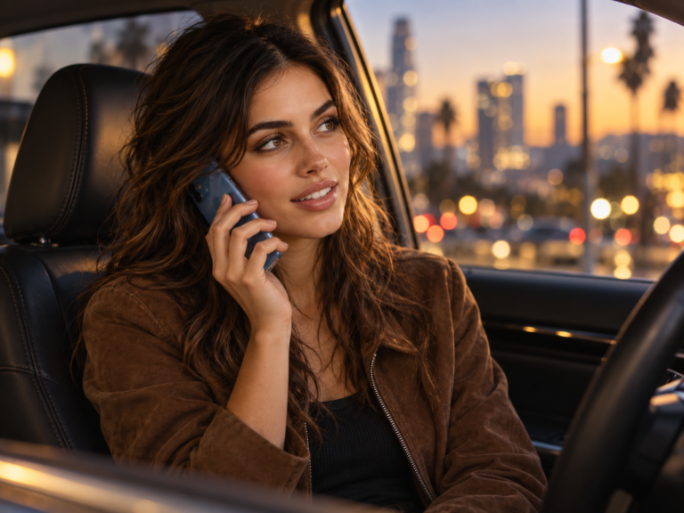 Elle Graci talking on the phone, representing an AI friend app that remembers conversations.