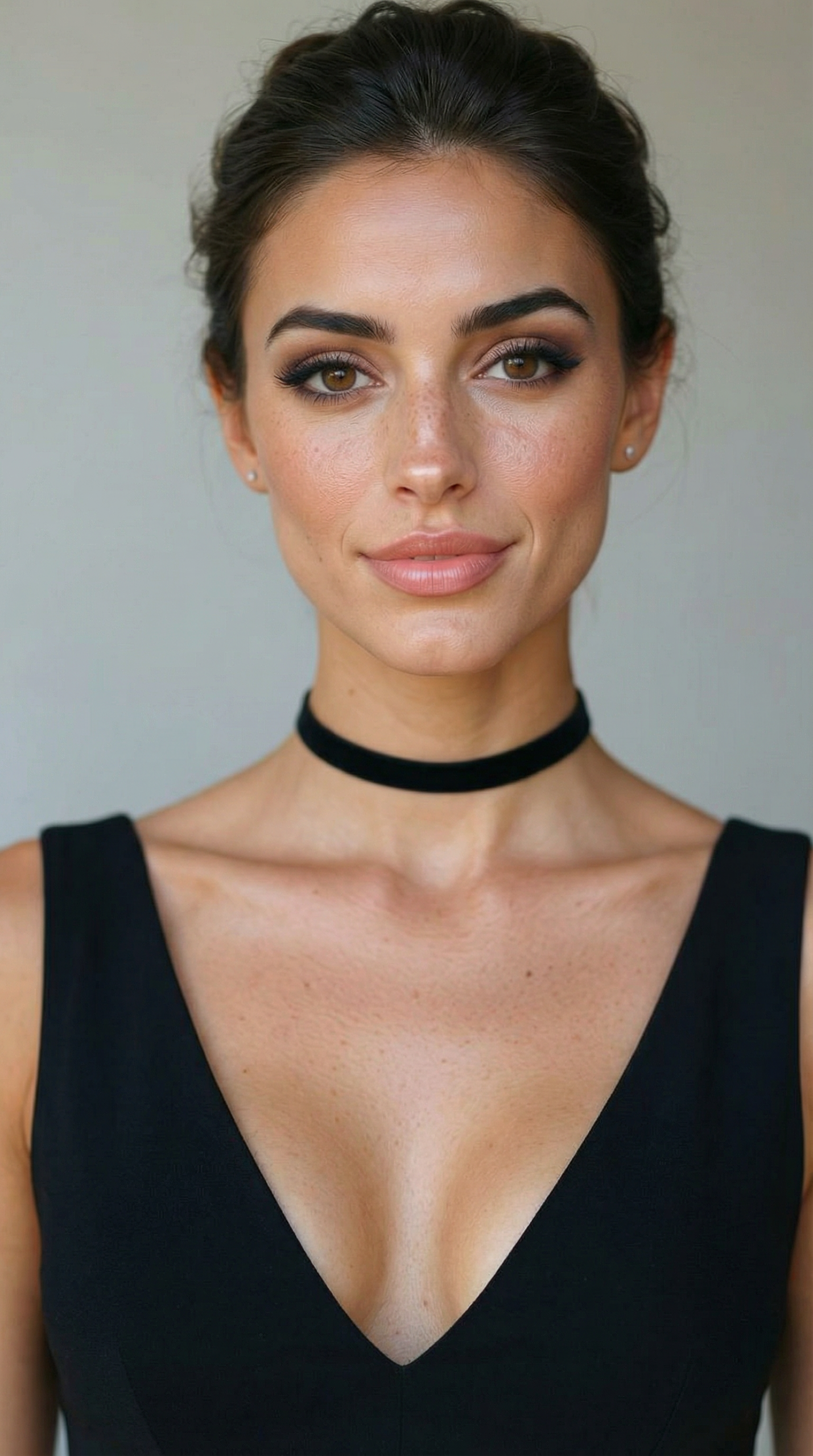 Front-facing portrait of Elle Graci in a black dress and choker.