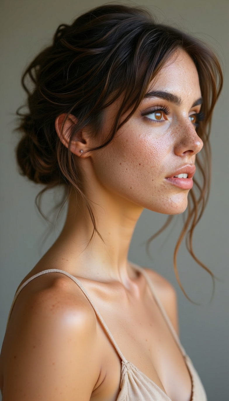 Side profile portrait of Elle Graci with her hair in an updo.